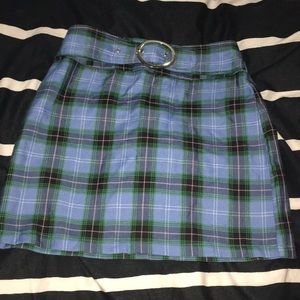 Topshop blue plaid mini skirt with belt